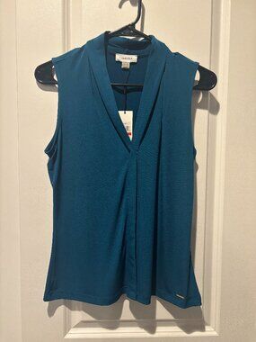 Calvin Klein Sleeveless V-Neck Turquoise Blouse NWT